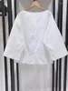 Женские блузки, хлопковые женские белые рубашки, повседневная свободная блузка с вышивкой и вырезом, рукав три четверти, весна 2024