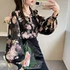 Chemisiers pour femmes rétro manches bouffantes broderie élégante haut à fleurs en mousseline de soie chemise Design sens Chic Blouse automne mode Blusas Mujer