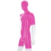 Uomo lucido lucido in pelle PVC con cappuccio Body manica corta Catsuit Collant esotici Pagliaccetti Cover Face Tuta con cerniera posteriore 7XL