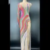 Sparkly Multi-Color Rhinestes Lg Dr Anniversaire Célébrez une manche transparente Dr Women Dancer Dres 83Mn #