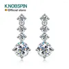 Kolczyki na stadninach Knobspin D VVS1 Wszystkie Moissanite Drope Earring Solid S925 Silver Srebrne 18 -karatowe białe złoto z Gra Diament ślubny dla kobiet