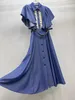 Europeiska modemärke Blue Denim Laple Neck Ruffle Sleeve Stor hemskjorta klänning