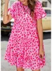 heliar Women Loose Casual Comfort Dr Short Sleeve O-Neck Leopard Printed Dres Ruffles Streetwear Dr Spring Summer P523#