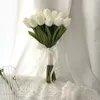 Kyunovia DIY Wedding Bouquet Fr 30pcs/Lot Pu Tulips Frs+6 -calowy Ribb+1pcs Perła dla Bride Bridal Brouquets Q2j1#