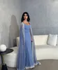 Dusty Blue Chiff Evening Dr with LG Cape Length Elegant Party Ball Gown 2023 Vestidos de noche o7hz＃