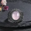 Anelli a grappolo S925 Argento sterling ovale Quarzo rosa naturale Tono di luna per uomo Donna Anello di fidanzamento per matrimonio Gioielli alla moda