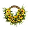 Decorative Flowers Promotion! Artificial Sunflower Wreath With Green Leaves For Front Door Wall Window Wedding Party Farmhouse Garden Home