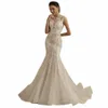 Bepeithy Sirena Abito da sposa in pizzo per la sposa 2022 Sleevel Corte dei treni Tromba Festa nuziale Abito vintage Negozio on-line x3As #