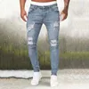 Herr Slim Fit Jeans Fi Classic High midjehål Rippade blyertsbyxa män Skinny Streetwear Blue Jeans denim LG Pant Q6e1#