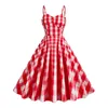 Mujeres Vintage Barbiee Pink Plaid Retro Rockabilly Correa Tirantes Cóctel Sundr 50s 60s Swing Fi A-line Party Dres C5VN #