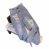 150kg Plus Size Women's Hip 138 Spring Summer Jeans With Puppy Print Loose Elastic Straight Leg Pants Blue 5XL 6XL 7XL 8XL 9XL G8A5#