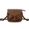 Shoulder Bags Leather Small Square Bag For Women Versatile Retro First Layer Cowhide 7 Inch Mobile Phone