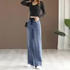 Överdimensionerad 34 Casual Wide Leg Jeans Women Patchwork Hög midja Vintage Baggy Vaqueros Spring Denim Pants spetsar upp rak Pantal S8pl#