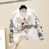 carto Graffiti Print Denim Jackets Women's Spring Autumn 2024 Fi New White Jean Jacket Female Korean Sweet Top Outerwear 466p#