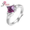 Anelli a grappolo Brand Square Purple Crystal per le donne Fedi nuziali Gioielli Anello amante in argento sterling 925 Accessorio di fidanzamento