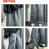 americano retrò stella a cinque punte ricamato pantaloni larghi jeans da uomo patch pantaloni larghi gamba larga pantaloni casual allentati dritti Y2K b4ve #