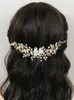 Diadema de perlas de hoja dorada hecha a mano para novia, tocado Vintage de los años 90, tocados elegantes para mujer para fiesta, accesorios para el cabello de boda M1XT #