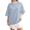 Women's T Shirts Women Oversized Striped Color Block Short Sleeve Crew Neck Casual Tops For Womens Long Polyester