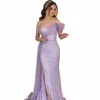 Lorie lilac tuLle lg avond dres een schouder plooien zijspleet vrouwen prom dr formal party jurken Arabische vrouwen Vestidos e9yf#