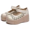 Klädskor gktinoo handgjorda retro kvinnor krok slinga äkta läder sandaler 2024 vår sommar ihåliga plattform kilar sneakers