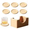 Table Mats Wood Round Coasters 6pcs Set Cute Beer Tabletop Protection Decor For Kitchen Coffee Home