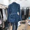 Vintage Pasek dżins -kurtka damska płaszcz fi garnituru projekt kołnierza jesień nowa luźna swobodna wszechstronna dżinsowa płaszcz damskie ubranie t0st#