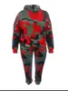 LW Plus La Taille De La Mode De Base Femmes Automne Hiver À Manches Longues À Capuche Col Camo Imprimer Kangourou Poche Survêtement Sportswear Ensemble 240315