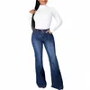 Plus Größe Gestreifte Patchwork Flare Jeans 4XL Frühling Zweireiher Mittlere Taille Splice Bell Bottoms I9qz #