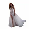 luxury Lace Applique Wedding Dres Boho A Line Women's Sexy V Neck Side Split Formal Party Bridal Gowns 2 In 1 Bohemia Vestido b64g#