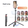 Selfie Monopods Wireless Bluetooth Selfie Stick 1,6 m med dubbelfyllningsljus fällbart stativ för iPhone Huawei Smartphone Action Cameras 24329