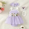 Baby Girls Summer Romper Dress Ubrania Ubrania bez rękawów Kwiat Haftowy Pasmo Singbed Scossut For Born 240322