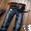 Fi Streetwear Homens Jeans Elástico Slim Fit Bordado Patchwork Rasgado Calças Jeans Estilo Japonês Vintage Designer Calças 34v5 #