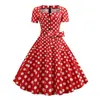 Casual Dresses Vintage Pin-up Dress 1950s Rockabilly Vintage-inspired A-line Midi With Square Neck Big Hem Featuring For A