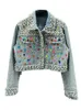 Deat Femmes Denim Manteau Pleine Perles Colorées Perles Cristal Lg Manches Cool Bavures Femme Vestes 2024 Été Nouveau Fi 29L4067 S9nf #