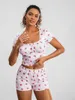 Home Clothing Kobiety Pajama Zestaw Truskawek Truskawkowy T-shirt z krótkim rękawem z szortami Sleepwear S-XL