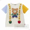 Dzieci urocze niedźwiedź haft haftowa chłopcy kolorowy list drukowane Strps swobodne topy dziewczynki z kreskówek koszulki z krótkim rękawem designerskie ubrania Z7413