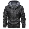 Men's Leather Faux Leather Autumn And Winter Vacation Two Piece Leather Coat Mens Hooded Motorcycle Leather Jacket Detachable Hat Coat Punk Rock Coat 240330