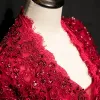 Abend Dr. Short Sleeves Empire Pailletten Blumendruck Elegant V-Ausschnitt bodenlange Backl neue Party formelle Dres Frau B989 O1C1##