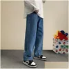 Jeans da uomo Uomo Autunno Streetwear Baggy Moda coreana Pantaloni larghi dritti a gamba larga Abbigliamento di marca maschile Nero Azzurro Goccia Deliv Dhl02