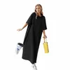 Summer LG T Shirt Solid Color Dres Women Streetwear Crew Neck Casual Loose Top Fi Short Sleeve Basic Robe Vestidos C70E#