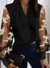 여자 T 셔츠 여성 프린트 레이스 스플 라이스 셔츠 라운드 넥 넥 풀 소매 꼭대기 풀오스 캐주얼 한 정기적 인 가을 가을 겨울 2024