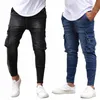 autumn High Quality Men's Jeans Multi Pocket Stretch Blue Black Man Pants Slim Fit Causal Biker Trousers Streetwear Mens Clothes U2RZ#