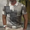 Vintage skarvning randig rutig 3D tryckta poloshirts för män kläder mode kvinnor streetwear block grafisk polo skjorta pojke toppar 240328