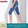 Plus size magro capris jean feminino estiramento na altura do joelho denim calças shorts calças femininas cintura alta verão jeans para meninas 240315