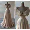 Off Shoulder Evening Prom Dresses Sexy Chiffon A Line Beaded Lace Appliqued Formal Party Gown Custom Made BC