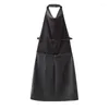 Casual Dresses Women Sexy Backless Faux Leather Halter Dress Mini Vestidos