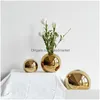 Jarrones Florero de bola de cerámica galvanizada de oro para interior moderno decorativo hogar sala de estar entrega jardín dhfs0