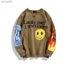 Heren Hoodies Sweatshirts Harajuku Vintage Brief Vlam Bladerdeeg Gedrukt Ronde Hals Heren en Dames Sweatshirt met Fluweel Straatkleding Wollen HoodieL2403