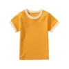 Летняя футболка с короткими рукавами из 100% хлопка для маленьких детей, мягкие удобные топы одинакового цвета для мальчиков и девочек, футболки, детские футболки, повседневные 240318