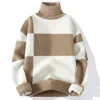 Nouveau pull à col roulé Casual hommes col roulé pull tricoté garder au chaud Lg manches sweat-shirt col haut Patchwork Design 93uQ #